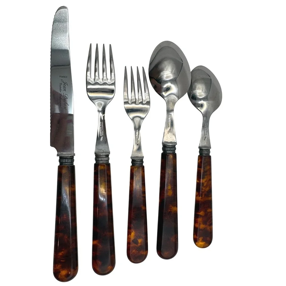 Sabre Paris Jean Dubost Tortoise French Flatware Set 60pc Service for 12 France